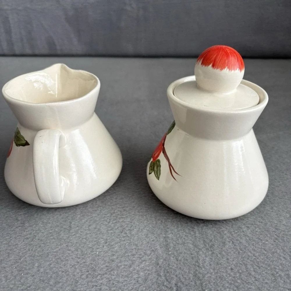 Apple Red Cream And Sugar Set Hand painted‎ Vintage Dinnerware MCM Handmade